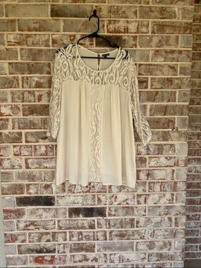 Hannah Cream Lace Yoke Gauzy Plus Size  Blouse